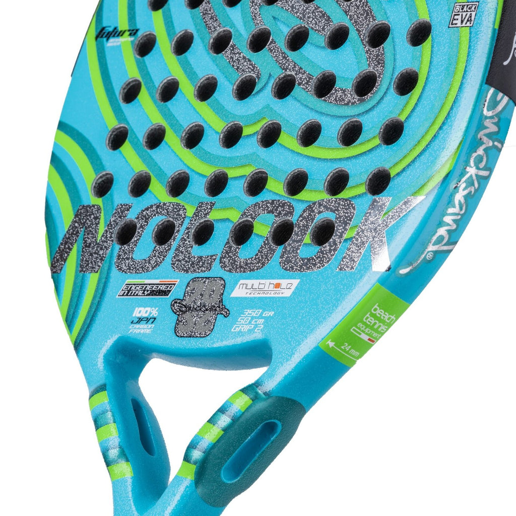 iamBeachTennis Miami Shop - Quicksand Beach Tennis Paddle, year 2022. The racquet model is a Quicksand NOLOOK CLASSIC  Advanced/Professional beach tennis racket / raquete. Vertical face view of the racket / raquet / racchetta.