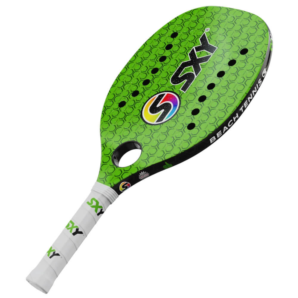 iambeachtennis a miami based store/shop - Sexy Brand Beach Tennis Paddles - Racket model is Sexy Green Hex GT a Beginner / Intermediate beach tennis racket/racchetta. Raquet/Raquete is in a right facing orientation
