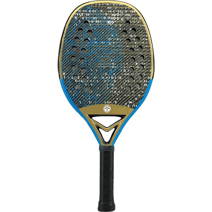 iambeachtennis BT Shop - Turquoise Beach Tennis Brand year 2022 BT paddle. The Racket model is a Turquoise DNA EXTREME 2.2 BLUE Advanced/Professional Beach Tennis racket - vertical orientation view of the racket/ raquete.