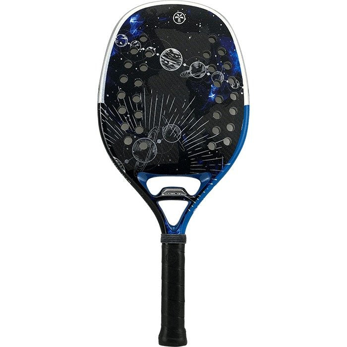 iambeachtennis BT Shop - Turquoise Beach Tennis Brand year 2022 BT paddle. The Racket model is a Turquoise EXPANSE 1.1 BLUE Advanced/Professional Beach Tennis racket - vertical orientation view of the racket/ raquete.