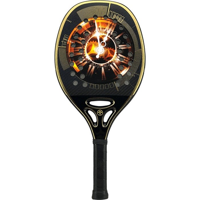 iambeachtennis BT Shop - Turquoise Beach Tennis Brand year 2022 BT paddle. The Racket model is a Turquoise REVOLITION TIME 1.3 YELLOW Advanced/Professional Beach Tennis racket - vertical orientation view of the racket/ raquete.