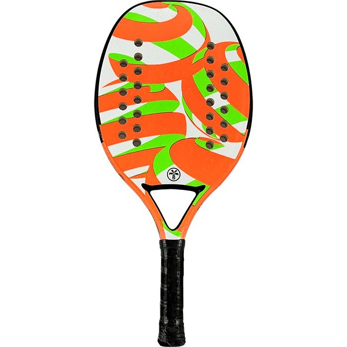 iambeachtennis BT Shop - Turquoise Beach Tennis Brand year 2022 BT paddle. The Racket model is a Turquoise SLAM ORANGE Beginner Beach Tennis racket - vertical orientation view of the racket/ raquete.