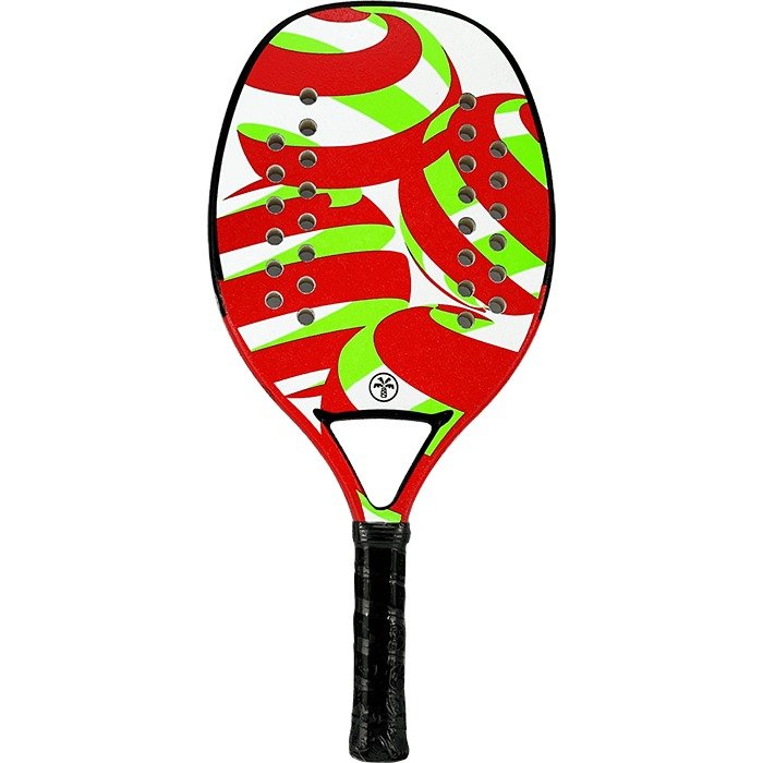 iambeachtennis BT Shop - Turquoise Beach Tennis Brand year 2022 BT paddle. The Racket model is a Turquoise SLAM RED Beginner Beach Tennis racket - vertical orientation view of the racket/ raquete.
