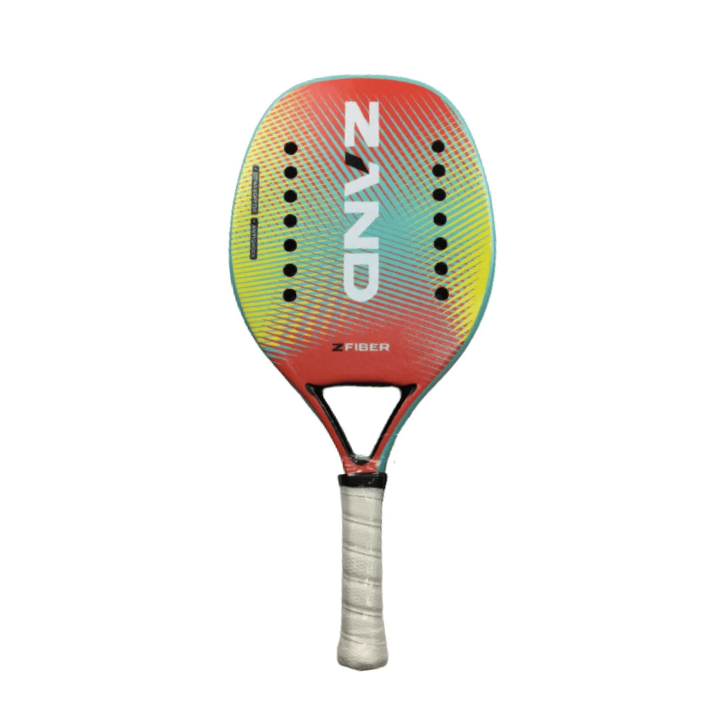 iambeachtennis BT Shop - Zand Beach Tennis Brand year 2023 BT paddle. The Racket model is a Zand Z FIBER Intermediate Beach Tennis racket - vertical orientation view of the racket/ raquete.