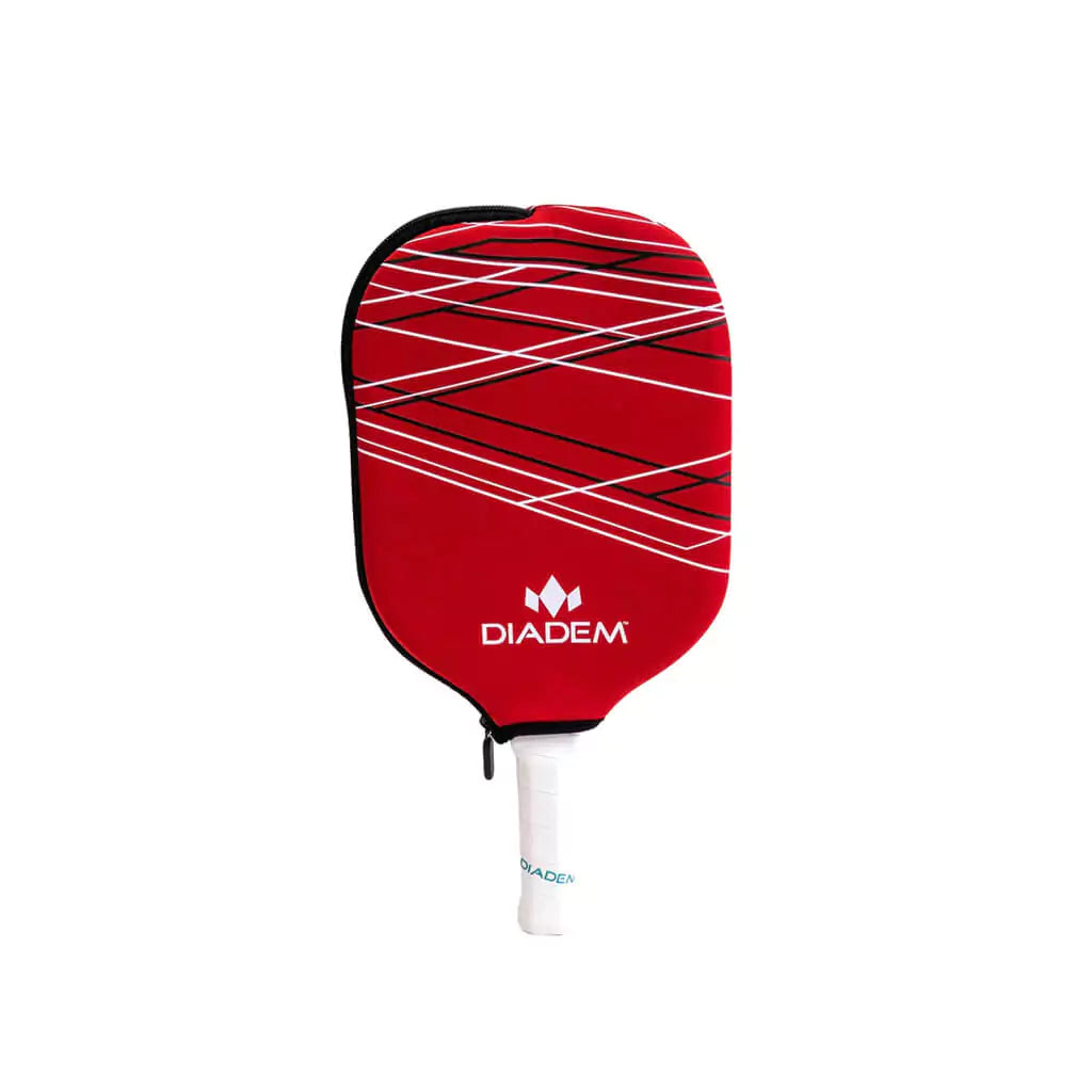 Shop iam-Pickleball a Miami Beach Boutique Store | iamRacketsports - Diadem Sports Pickleball Paddle Cover, color: red on court.