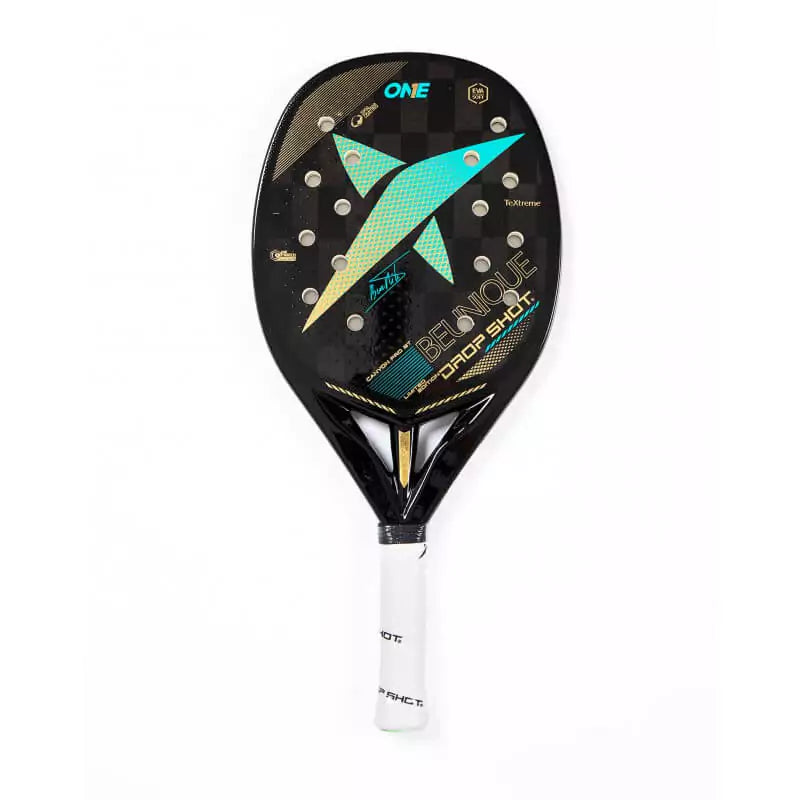 iamBeachTennis Miami Shop - Drop Shot Beach Tennis Paddle, year 2023. The racquet model is a Drop Shot CANYON PRO LIMITED EDITION BT Advanced/Professional beach tennis racket / raquete. Vertical view of the racket / raquet.