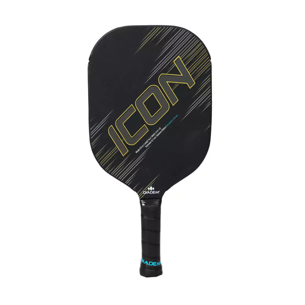 Shop Diadem at "iamPickleball.store" a division of "iamracketsports.com". Vertically standing profile Diadem Sports ICON V2 XL 2023 Professional Pickleball Paddle, RP2 surface technology, Poly Honeycomb core weight 8.25oz.